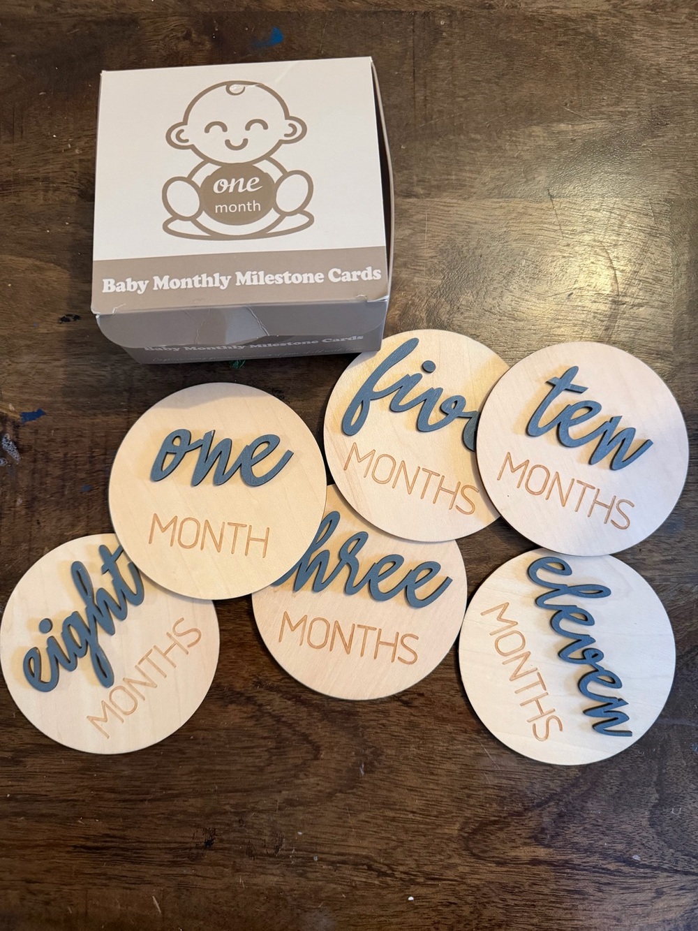 Wooden Baby Monthly Milestone Cards - Blue and Natural